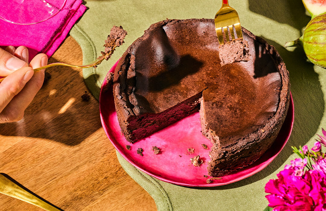 PC Chocolate Basque Cheesecake on plate